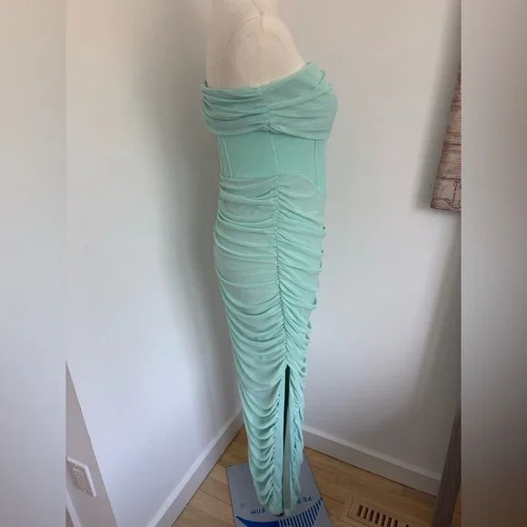 Rare London Chic Mint Green Strapless Dress with Sleek Fit - Picture 2 of 6